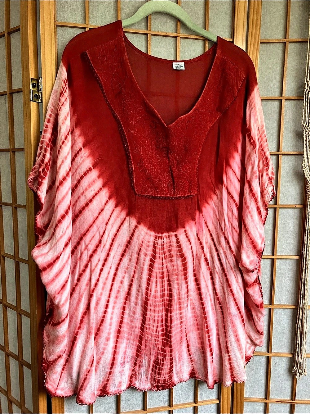 Tie-Dye Embroidered Tunic in Red & Pink Made in India FREE SIZE ONE SIZE